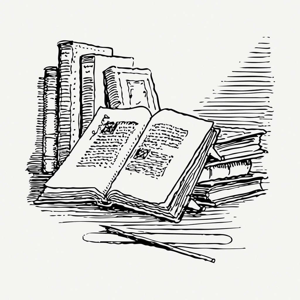 Open book drawing, stationery vintage