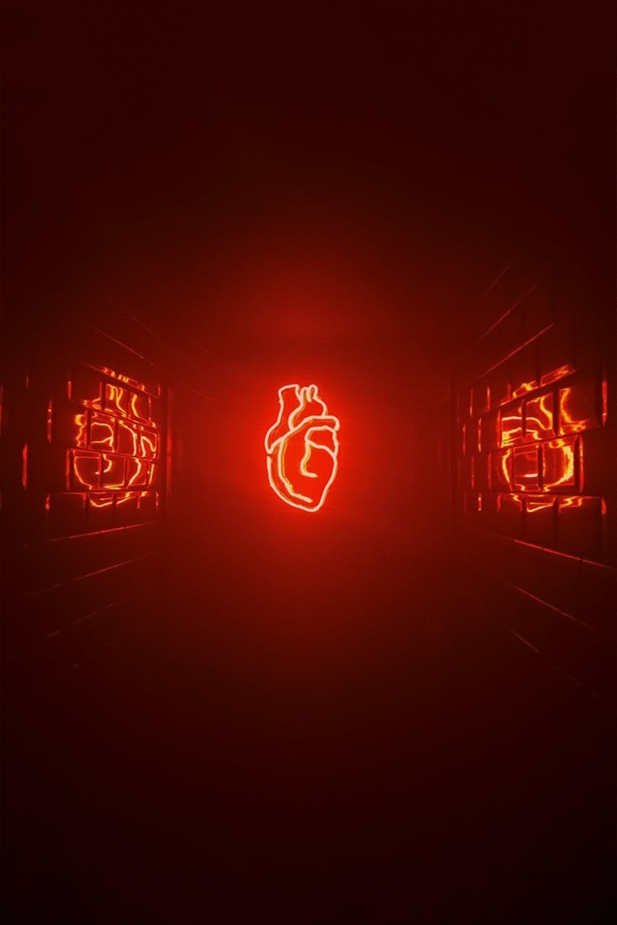 neon heart shining in red